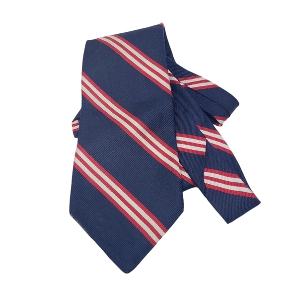 Claybrooke | Men's Vintage Classic Navy Striped Silk Necktie (One Size) - Picture 3 of 10